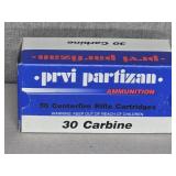 50 ROUNND BOX PRVI PARTIZAN 30 CARBINE, 110GR.