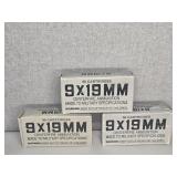 3 BOXES CENTERFIRE AMMUNITION 9 X 19MM, 50 PER BOX