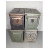 4 METAL AMMO CANS, 6" X 12" X 7"