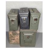 6 METAL AMMO CANS, 4" X 11" X 7"