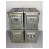 4 METAL AMMO CANS, 6" X 12" X 7"