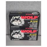 2 BOXES WOLF 40 S&W, 180GR., FMJ