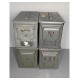 4 METAL AMMO CANS, 6" X 12" X 7"