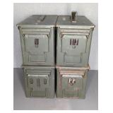 4 METAL AMMO CANS, 6" X 12" X 7"