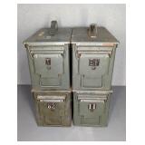 4 METAL AMMO CANS, 6" X 12" X 7"