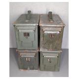 4 METAL AMMO CANS, 6" X 12" X 7"