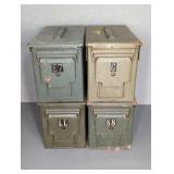 4 METAL AMMO CANS, 6" X 12" X 7"
