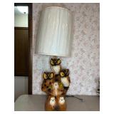 CHALKWARE OWL-THEMED LAMP, 43"T OVERALL