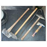 (5) HAND TOOLS - AXE, HATCHET, SLEDGE, BAR