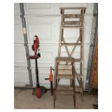 2 STEP LADDERS, TRIMMERS,
