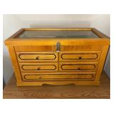 WOOD FELT-LINED JEWELRY CHEST, 23"X12"X14"