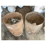 (2) WOOD NAIL KEGS W/ PLUMBING BRASS AND FITTINGS