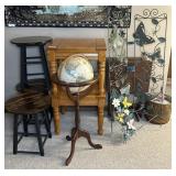 GROUP OF SMALL FURNITURE - TABLES, GLOBE, RACK