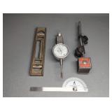 STARRETT MAGNETIC BASE, LEVEL, PROTRACTOR,