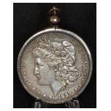 1889-D MORGAN SILVER DOLLAR IN BEZEL