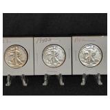 1942-D, 1942, 1942-S WALKING LIBERTY HALF DOLLARS