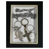 NECKLACE & BRACELET, (3) KEYCHAINS
