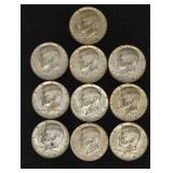 (10) 40% SILVER JFK HALF DOLLARS