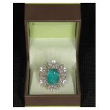 STERLING SILVER COMMERCIAL EMERALD STATEMENT RING
