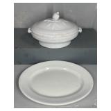 IRONSTONE COVERED DISH & PLATTER - AS IS