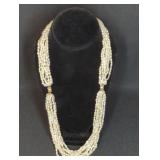 14K GOLD MULTI STRAND GENUINE PEARL NECKLACE