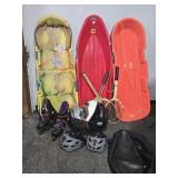 PLASTIC SLEDS, BIKE HELMETS, EXERCISE BALL,