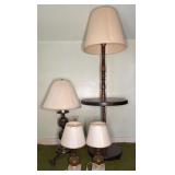 FLOOR LAMP, (3) TABLE LAMPS