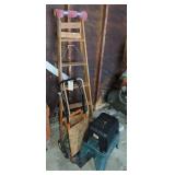 WOOD 6FT. STEP LADDER, 2 DOLLIES, 2 STEP STOOLS