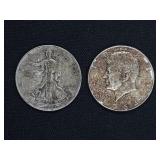 1943 WALKING LIBERTY, 1964 KENNEDY HALF DOLLARS