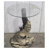 RESIN WOLF BASE & GLASS TOP SIDE TABLE