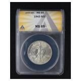 1943 WALKING LIBERTY HALF DOLLAR, ANACS MS65