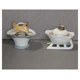 HEN ON A NEST COVERED DISH, CHICK ON SLEIGH