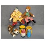 WOODEN CLOWN DOLLS AND CIRCUS BARRELS