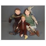 MARTHA CHASE?? CLOTH DOLL & 2 FOLK ART DOLLS 17"T