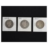 (3) BARBER HALF DOLLARS