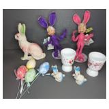 PAPER MACHE RABBIT, EGGS, ANNA LEIGH DOLLS