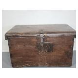 PRIMATIVE WOODEN CHEST W/HAND FORGED HARDWARE