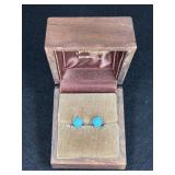 14K GOLD POST TURQUOISE STUD EARRINGS W/ BOX