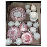 JOHNSON BROS RED TRANSFERWARE DISHES