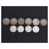 (6) INDIAN HEAD PENNIES & (4) SILVER DIMES