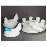 MILK GLASS HEN ON NEST BREAKFAST SET