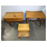 SMALL TABLES (2) & 2 STEP WOOD STOOL