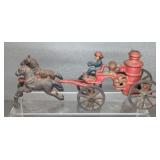 CAST IRON FIRE PUMPER WAGON, 9"L