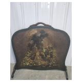 ANTIQUE LEATHER HAND PAINTED FIREPLACE SCREEN