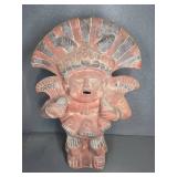 Handcrafted Mexican Clay Figurine with Headdress