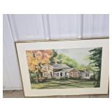 Framed Watercolor Painting of Country House
