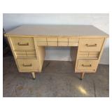 Mid-Century Wooden Desk With Brass Handles