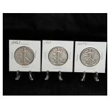 Three Walking Liberty Half Dollars