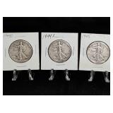 Three Walking Liberty Half Dollars