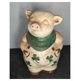 11-Inch Ceramic Pig Cookie Jar with Clover Design